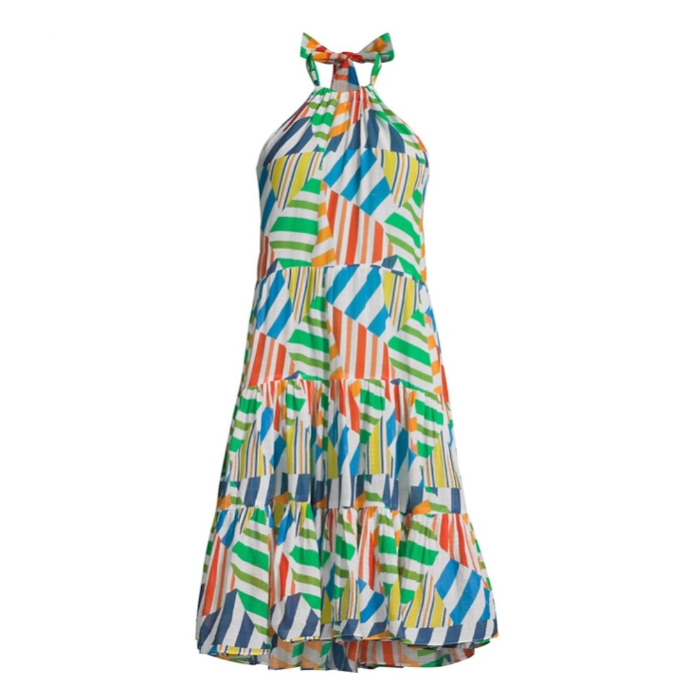 The Brianna Halterneck Dress In Broken Stripes Multi